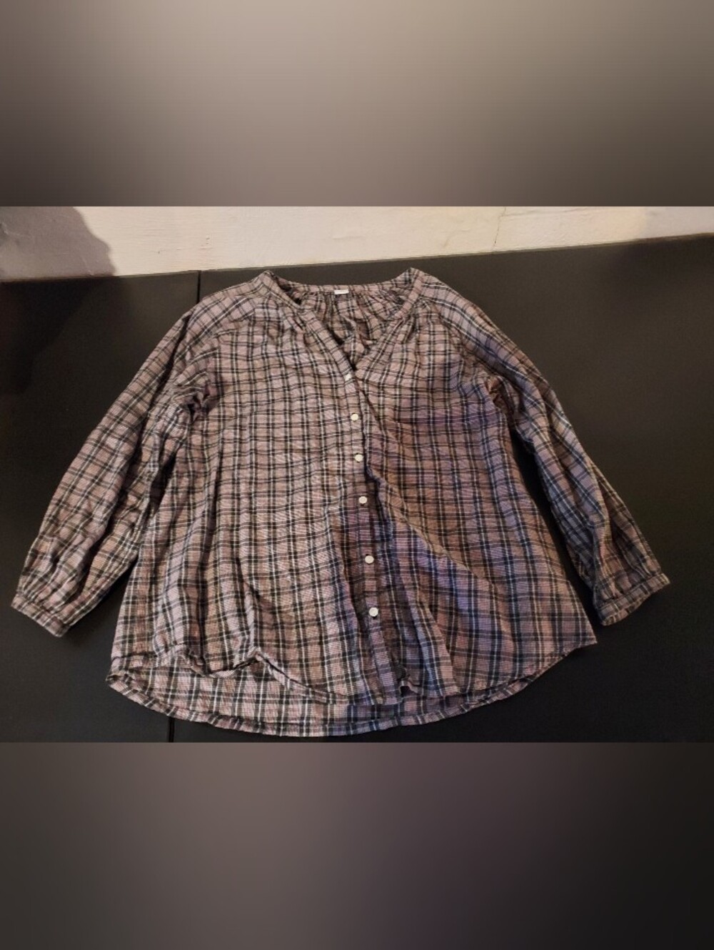 Old Navy Gray and Pink Plaid Button-Down Shirt